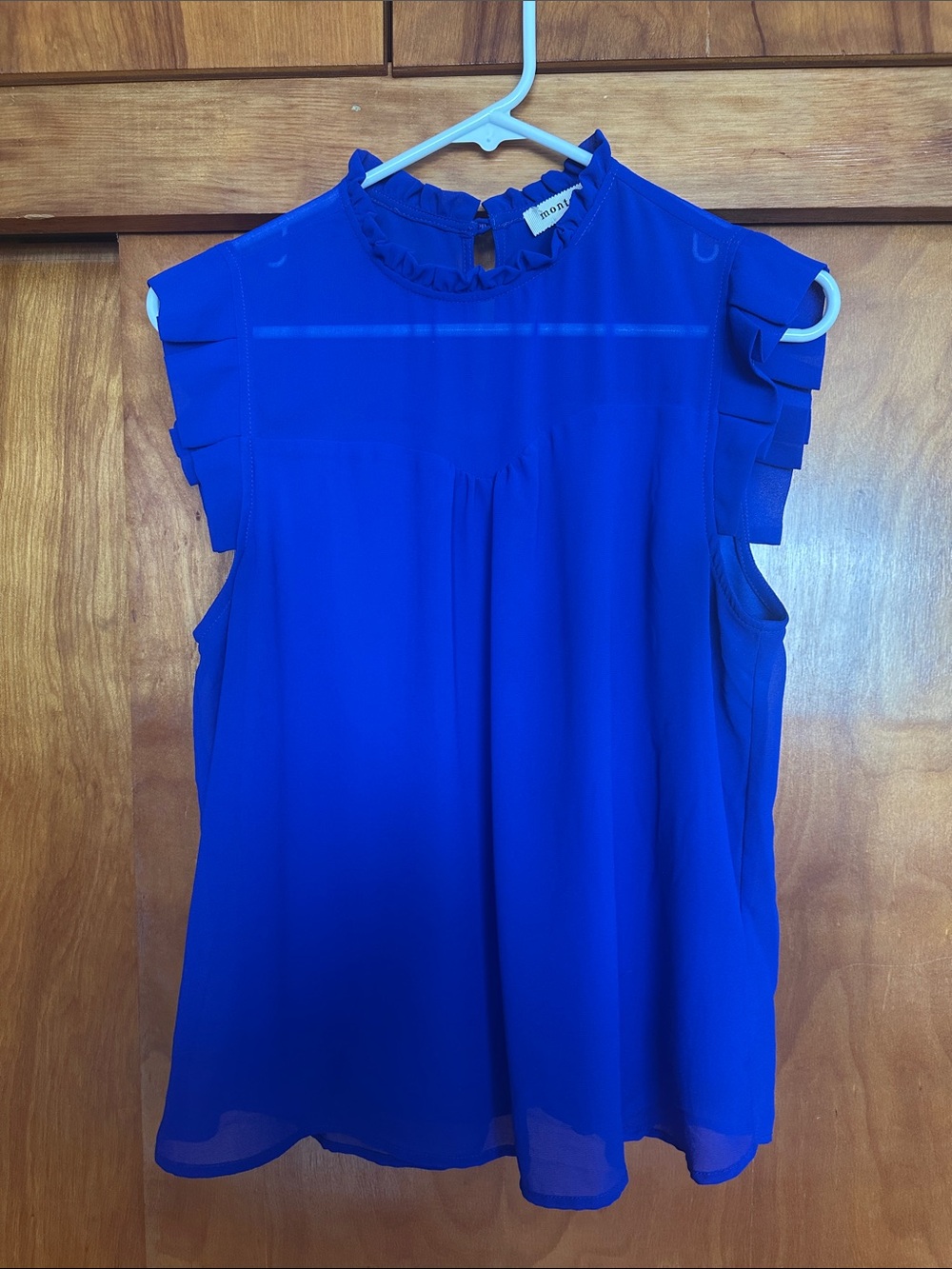 Monteau Royal Blue Ruffle-Neck Sleeveless Blouse